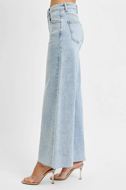 RISEN Full Size High Rise Ankle Wide Palazzo Jeans Plus Size - Blu Lotus Boutique