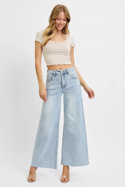 RISEN Full Size High Rise Ankle Wide Palazzo Jeans Plus Size - Blu Lotus Boutique