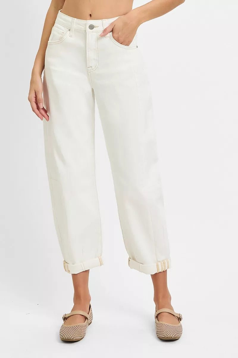 RISEN Full Size High Rise Barrel Cropped Jeans Plus Size - Blu Lotus Boutique