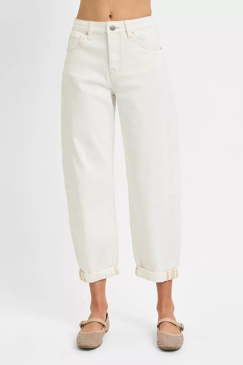 RISEN Full Size High Rise Barrel Cropped Jeans Plus Size - Blu Lotus Boutique