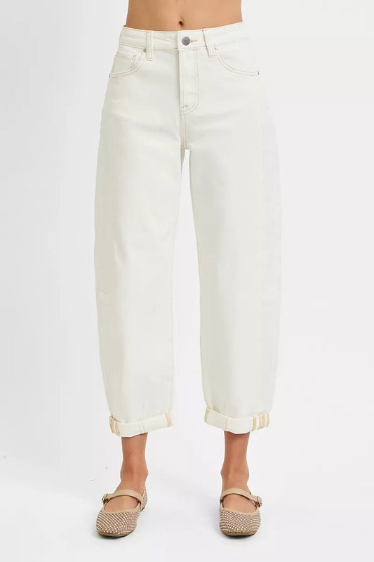 RISEN Full Size High Rise Barrel Cropped Jeans Plus Size - Blu Lotus Boutique