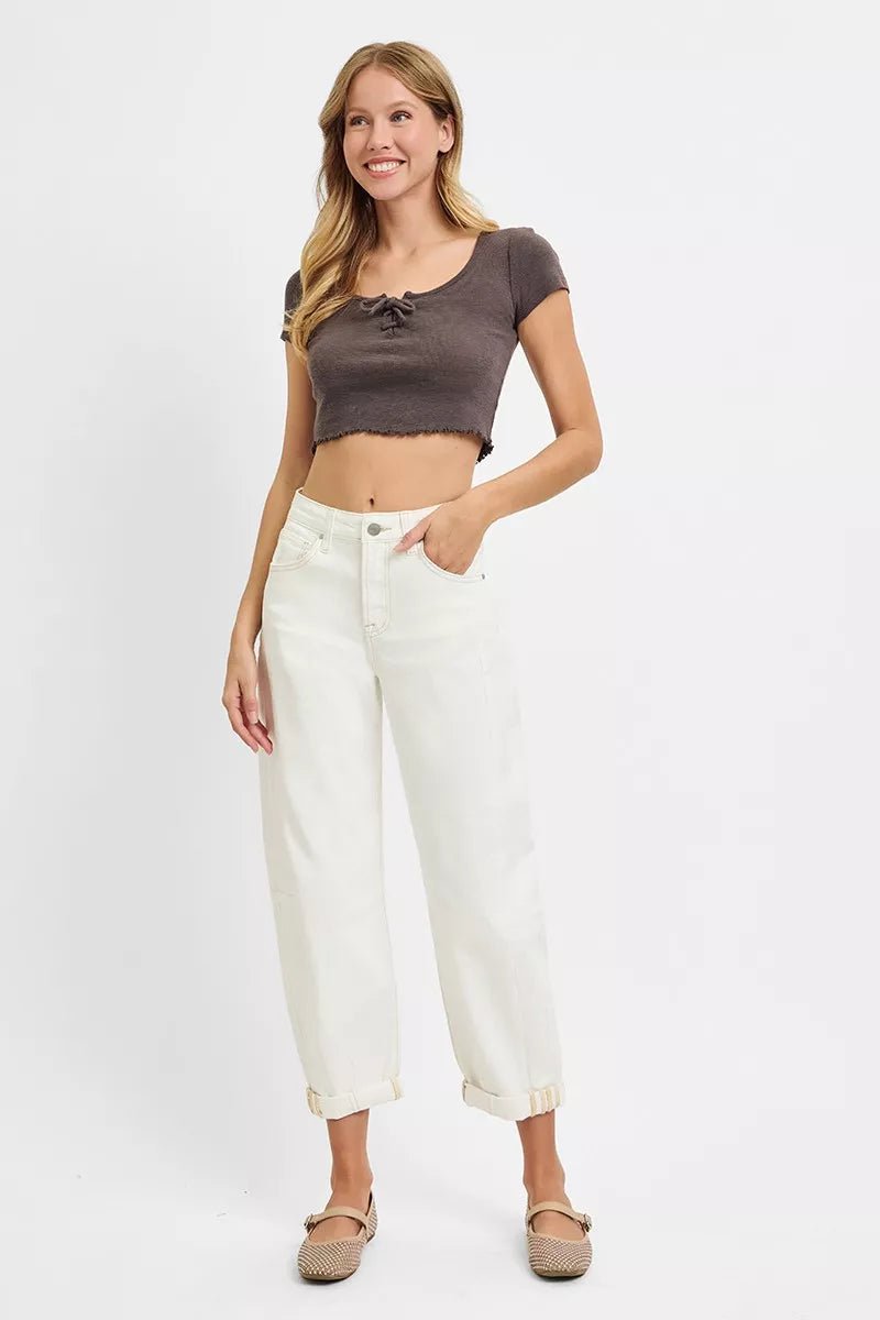 RISEN Full Size High Rise Barrel Cropped Jeans Plus Size - Blu Lotus Boutique