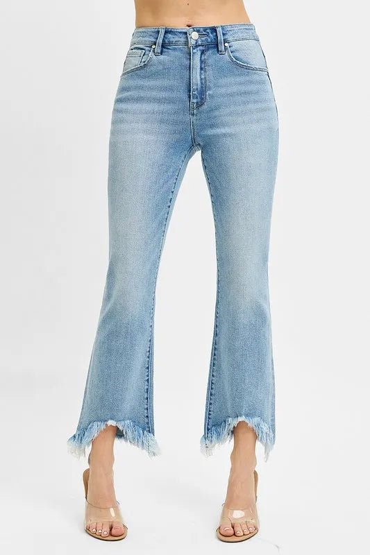 RISEN Full Size High Rise Crop Bootcut Fray Hem Jeans Plus Size - Blu Lotus Boutique