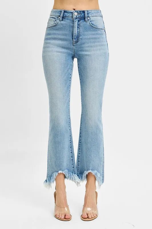 RISEN Full Size High Rise Crop Bootcut Fray Hem Jeans Plus Size - Blu Lotus Boutique