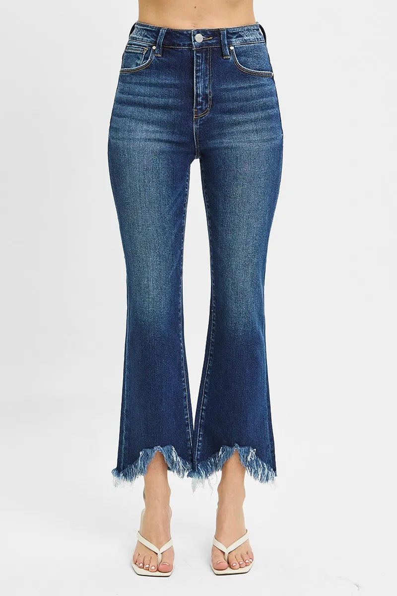 RISEN Full Size High Rise Crop Bootcut Fray Hem Jeans Plus Size - Blu Lotus Boutique