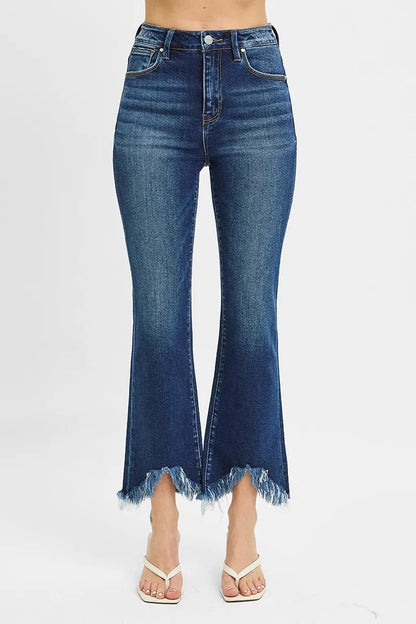 RISEN Full Size High Rise Crop Bootcut Fray Hem Jeans Plus Size - Blu Lotus Boutique