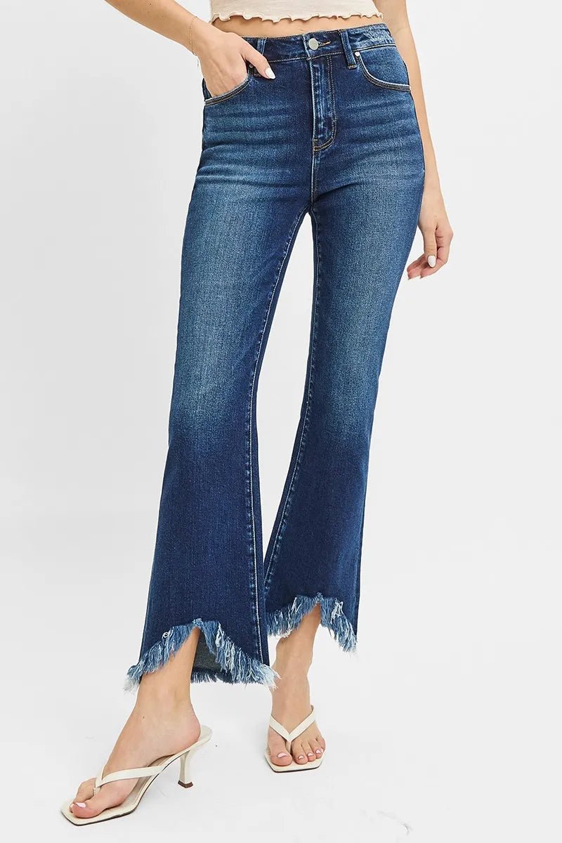RISEN Full Size High Rise Crop Bootcut Fray Hem Jeans Plus Size - Blu Lotus Boutique