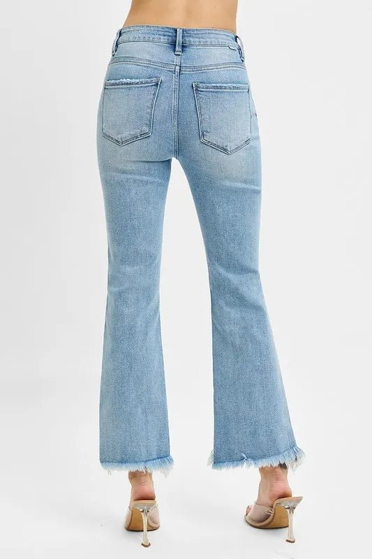 RISEN Full Size High Rise Crop Bootcut Fray Hem Jeans Plus Size - Blu Lotus Boutique