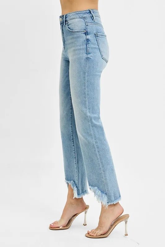RISEN Full Size High Rise Crop Bootcut Fray Hem Jeans Plus Size - Blu Lotus Boutique