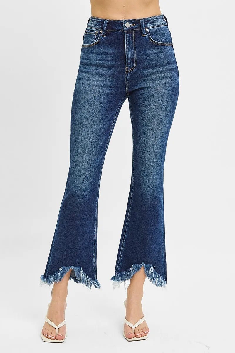 RISEN Full Size High Rise Crop Bootcut Fray Hem Jeans Plus Size - Blu Lotus Boutique