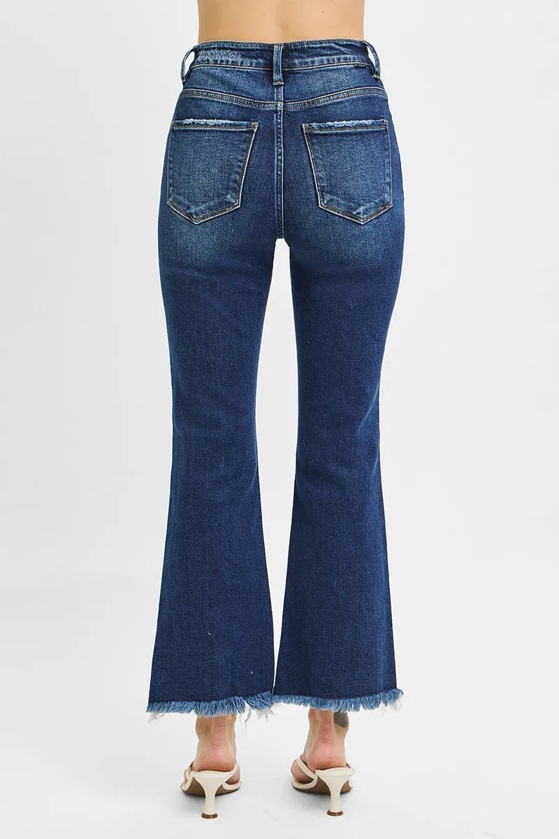 RISEN Full Size High Rise Crop Bootcut Fray Hem Jeans Plus Size - Blu Lotus Boutique