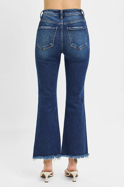 RISEN Full Size High Rise Crop Bootcut Fray Hem Jeans Plus Size - Blu Lotus Boutique