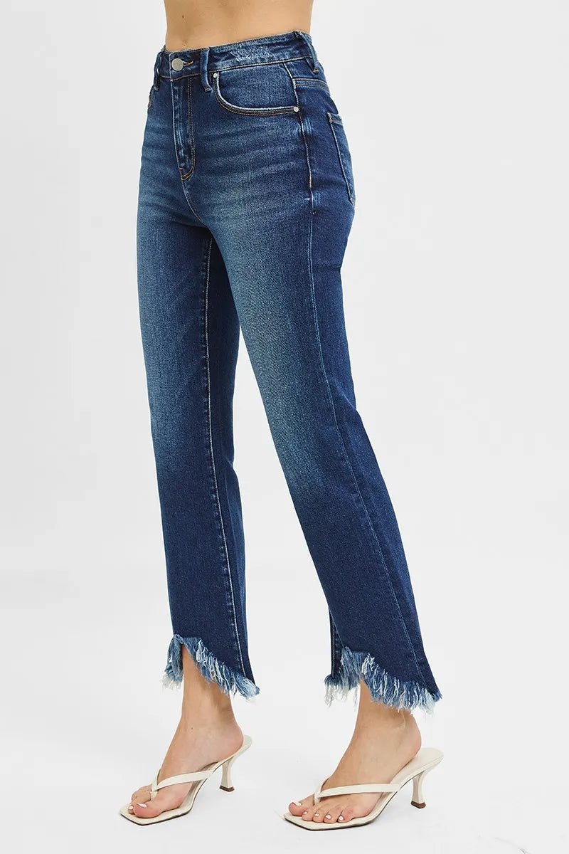 RISEN Full Size High Rise Crop Bootcut Fray Hem Jeans Plus Size - Blu Lotus Boutique