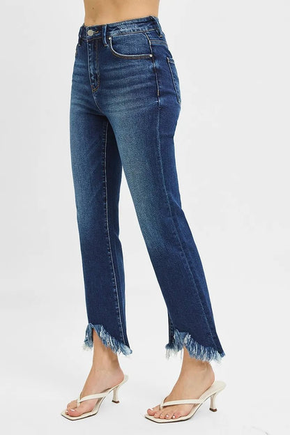 RISEN Full Size High Rise Crop Bootcut Fray Hem Jeans Plus Size - Blu Lotus Boutique