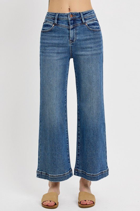 RISEN Full Size High Rise Crop Wide Leg Front Yoke Detail Jeans Plus Size - Blu Lotus Boutique