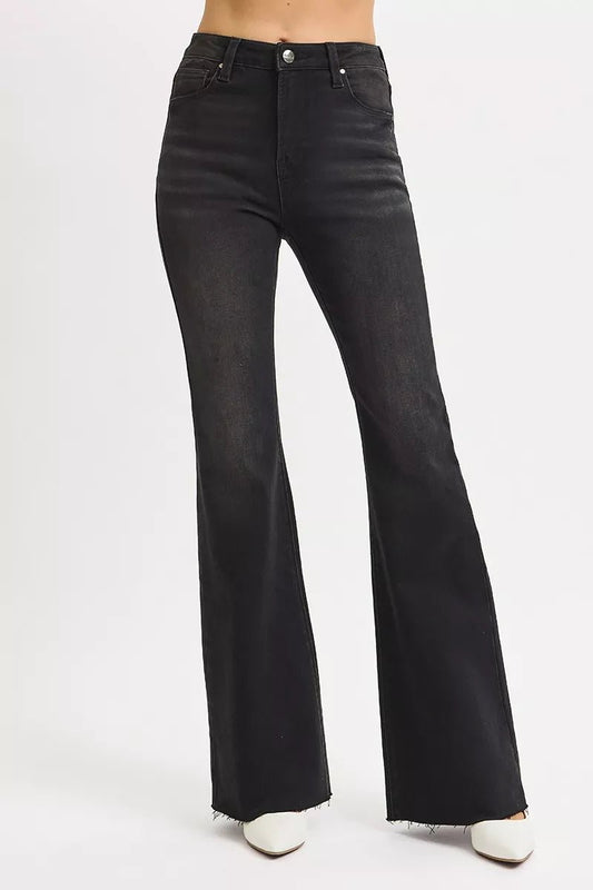 RISEN Full Size High Rise Flare Raw Cut Hem Jeans Plus Size - Blu Lotus Boutique