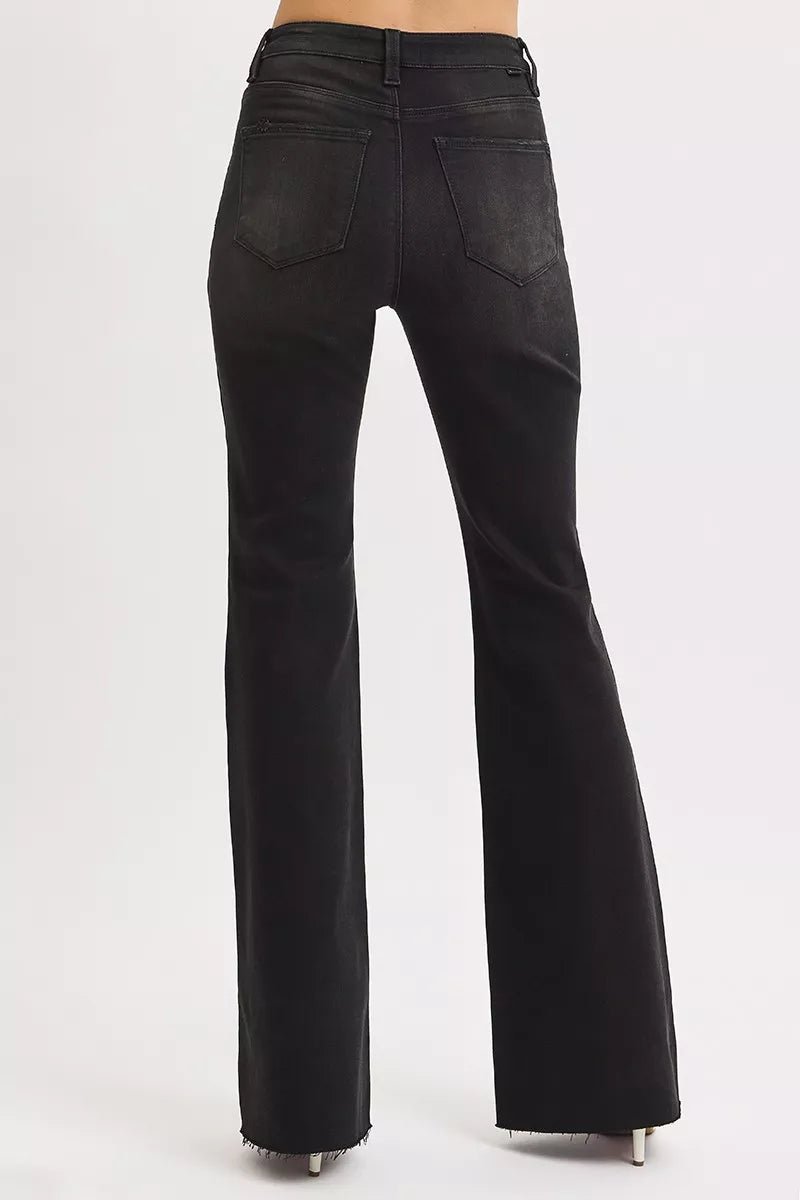 RISEN Full Size High Rise Flare Raw Cut Hem Jeans Plus Size - Blu Lotus Boutique