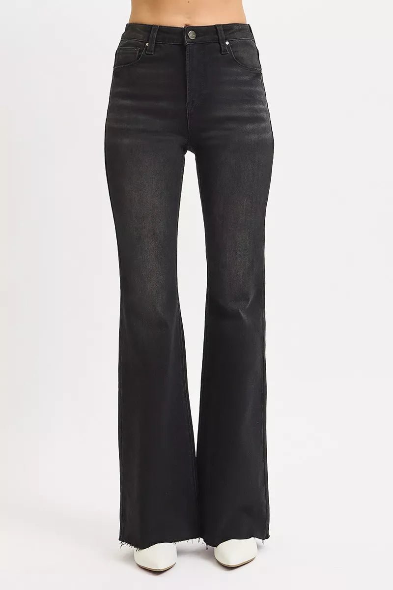 RISEN Full Size High Rise Flare Raw Cut Hem Jeans Plus Size - Blu Lotus Boutique