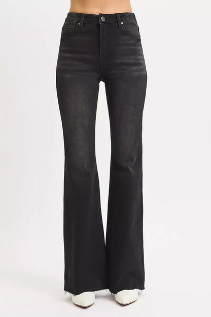 RISEN Full Size High Rise Flare Raw Cut Hem Jeans Plus Size - Blu Lotus Boutique