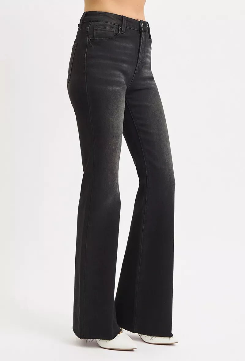 RISEN Full Size High Rise Flare Raw Cut Hem Jeans Plus Size - Blu Lotus Boutique