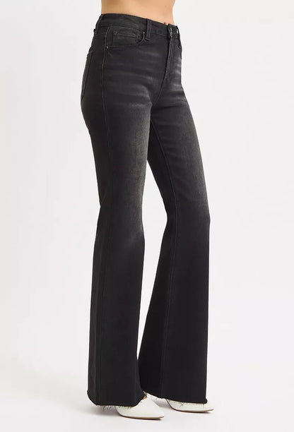 RISEN Full Size High Rise Flare Raw Cut Hem Jeans Plus Size - Blu Lotus Boutique