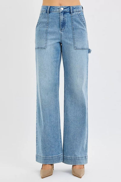 RISEN Full Size High Rise Straight Leg Jeans with Front Pockets Plus Size - Blu Lotus Boutique