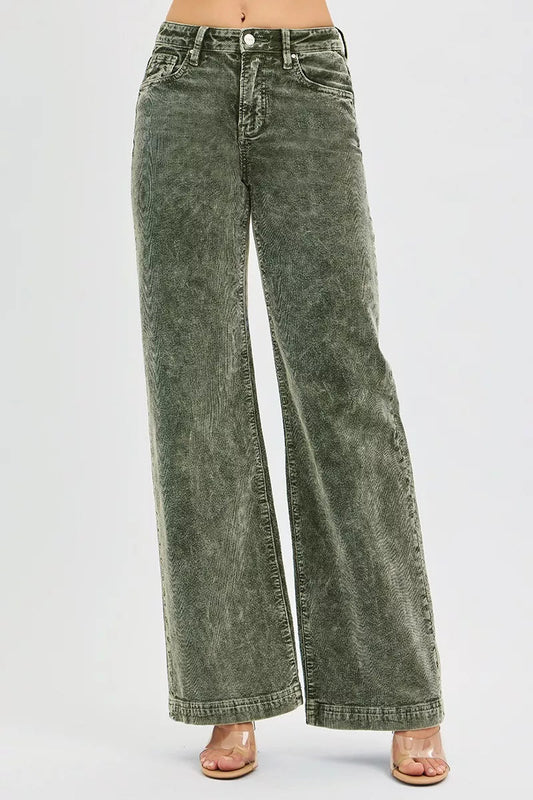RISEN Full Size High Rise Wide Leg Corduroy Jeans Plus Size - Blu Lotus Boutique
