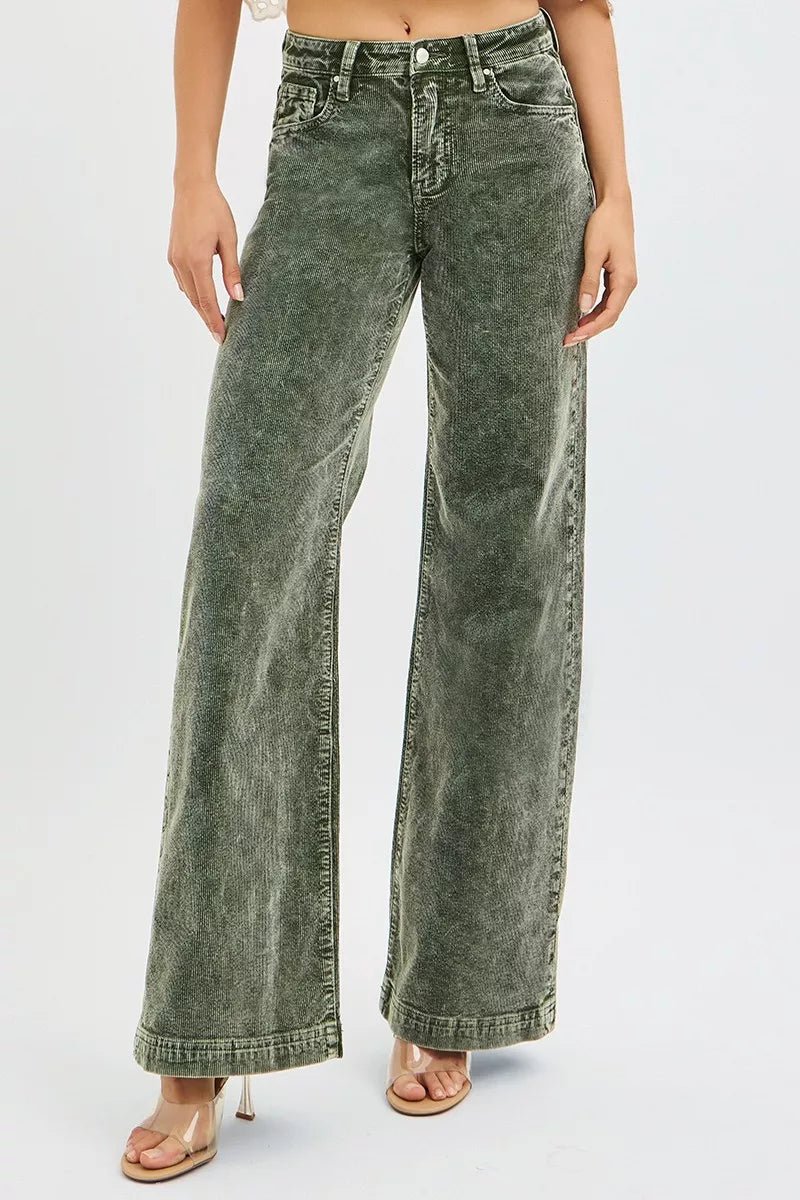 RISEN Full Size High Rise Wide Leg Corduroy Jeans Plus Size - Blu Lotus Boutique