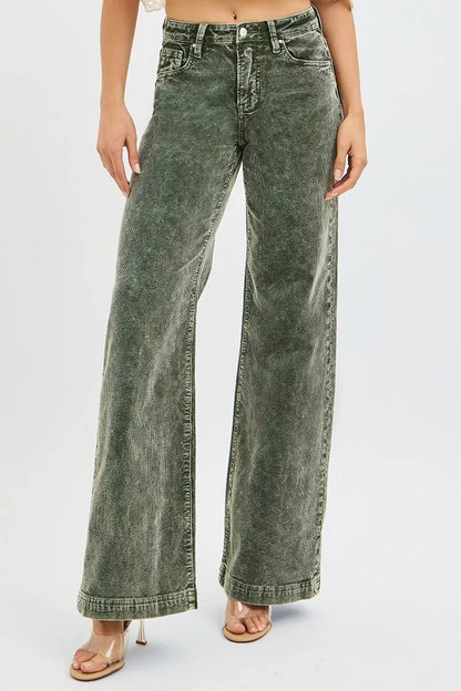 RISEN Full Size High Rise Wide Leg Corduroy Jeans Plus Size - Blu Lotus Boutique