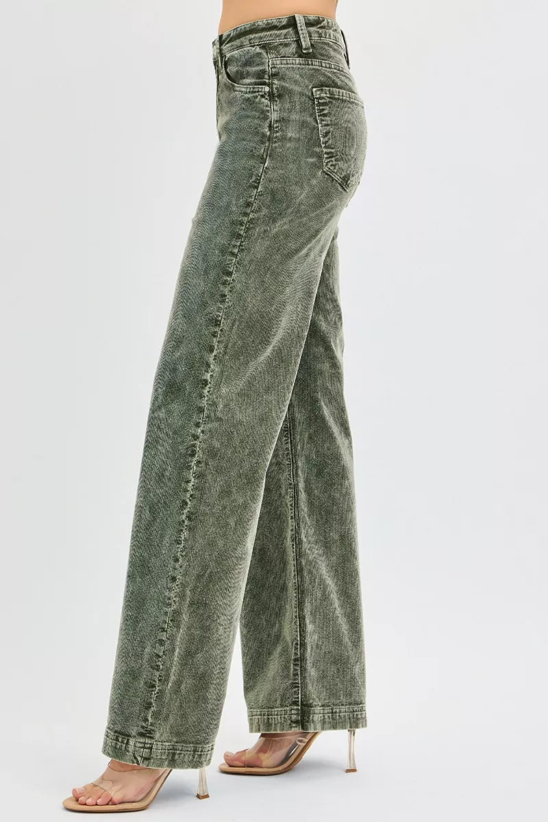 RISEN Full Size High Rise Wide Leg Corduroy Jeans Plus Size - Blu Lotus Boutique