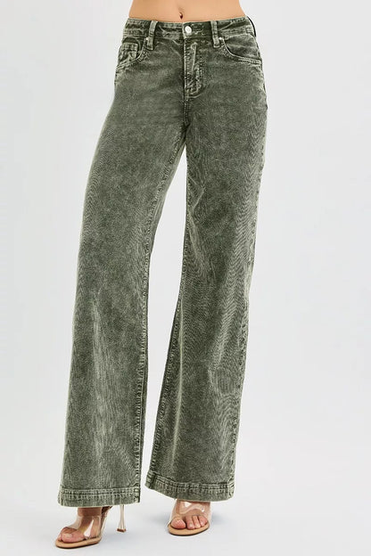 RISEN Full Size High Rise Wide Leg Corduroy Jeans Plus Size - Blu Lotus Boutique