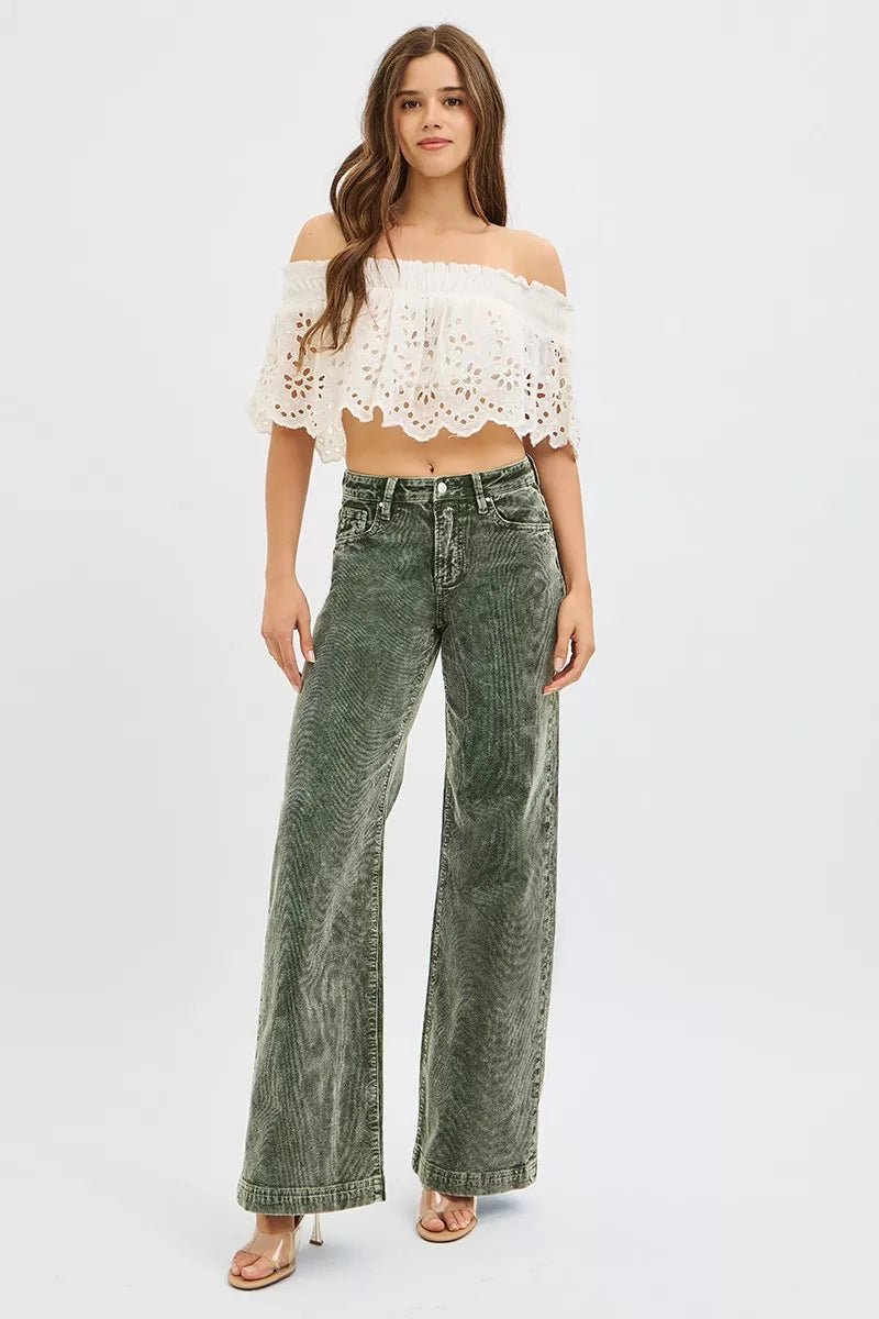 RISEN Full Size High Rise Wide Leg Corduroy Jeans Plus Size - Blu Lotus Boutique