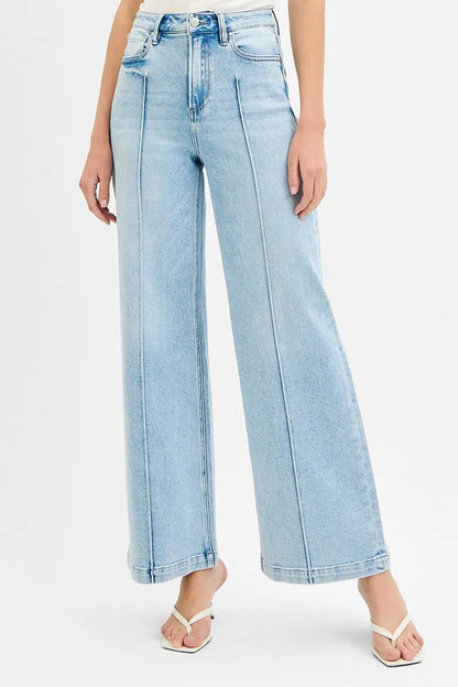 RISEN Full Size High Waist Wide Leg Pintuck Detailed Plus Size - Blu Lotus Boutique