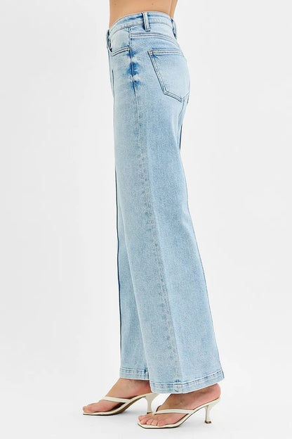 RISEN Full Size High Waist Wide Leg Pintuck Detailed Plus Size - Blu Lotus Boutique