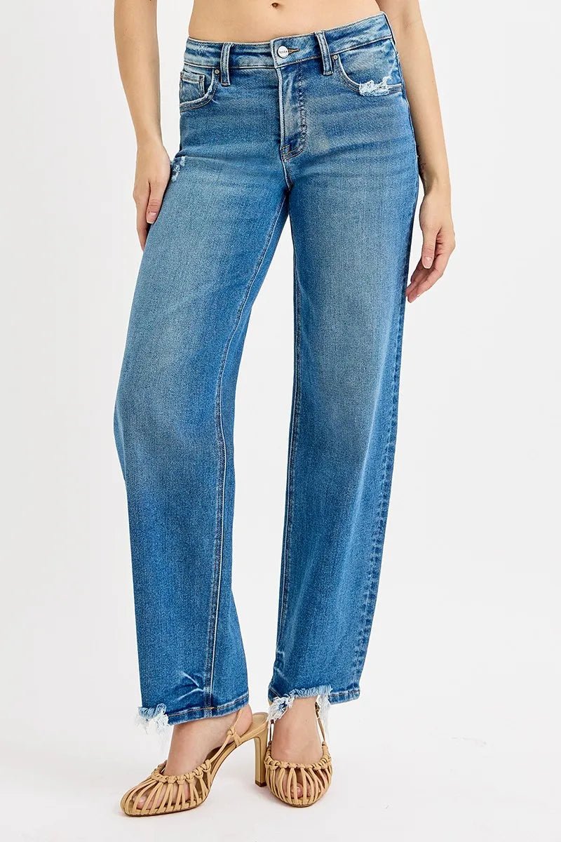 RISEN Full Size Mid Rise Baggy Jeans Plus Size - Blu Lotus Boutique