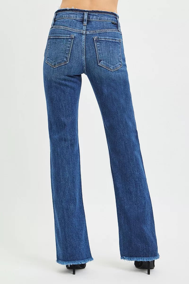 RISEN Full Size Mid Rise Bootcut Frayed Waistband Hem Detail Jeans Plus Size - Blu Lotus Boutique