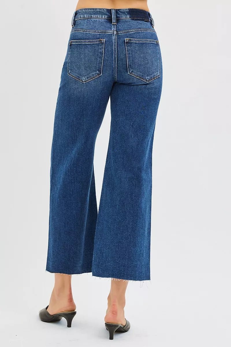 RISEN Full Size Mid Rise Crop Wide Raw Cut Hem Jeans Plus Size - Blu Lotus Boutique