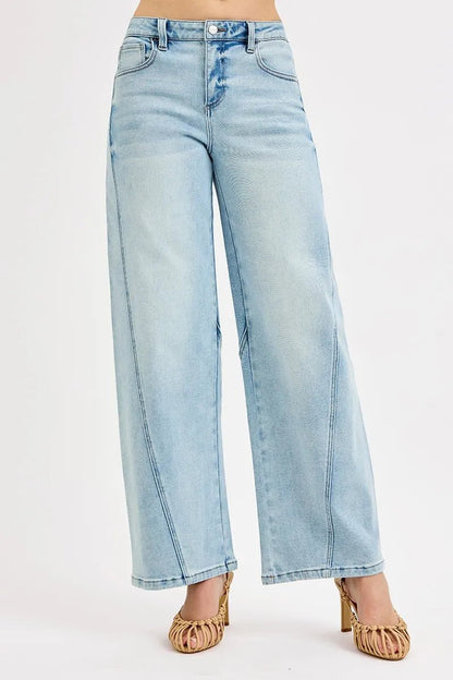 RISEN Full Size Mid Rise Fit Barrel Jeans Plus Size - Blu Lotus Boutique