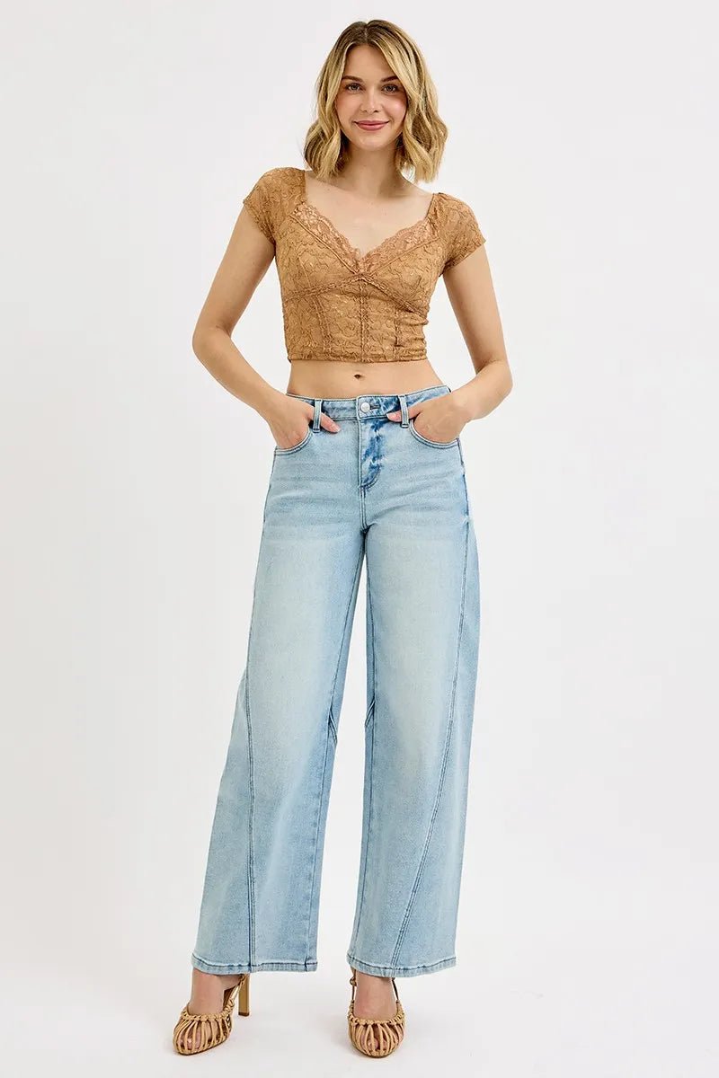 RISEN Full Size Mid Rise Fit Barrel Jeans Plus Size - Blu Lotus Boutique