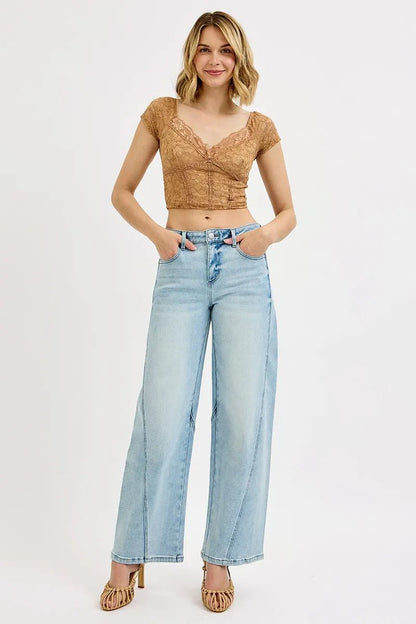 RISEN Full Size Mid Rise Fit Barrel Jeans Plus Size - Blu Lotus Boutique