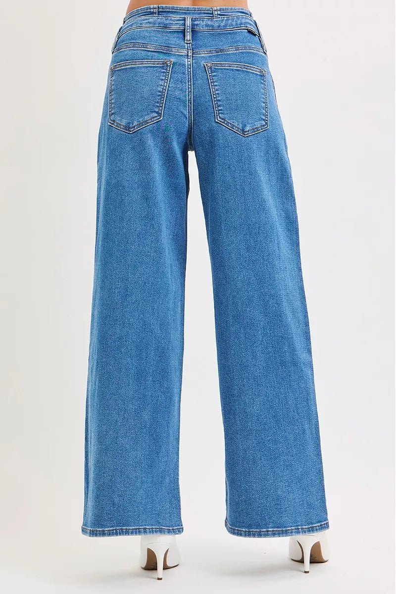 RISEN Full Size Mid Rise Fit Wide Leg with Pleated Detail Jeans Plus Size - Blu Lotus Boutique