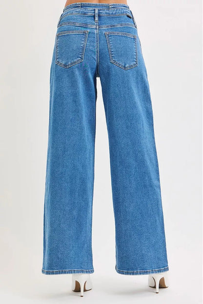 RISEN Full Size Mid Rise Fit Wide Leg with Pleated Detail Jeans Plus Size - Blu Lotus Boutique