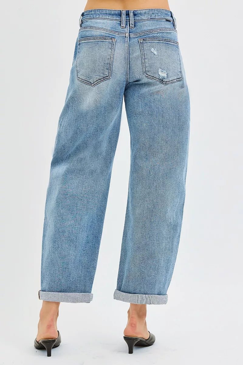 RISEN Full Size Slouchy Ankle Length Barrel Jeans with Cuffs Plus Size - Blu Lotus Boutique