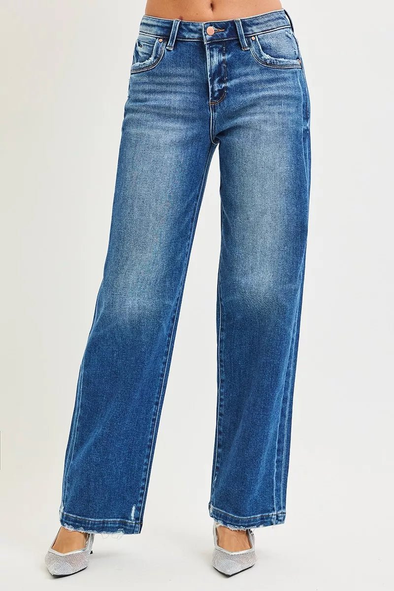 RISEN Full Size Slouchy Baggy Jeans Pocket Side Seam Detail Plus Size - Blu Lotus Boutique