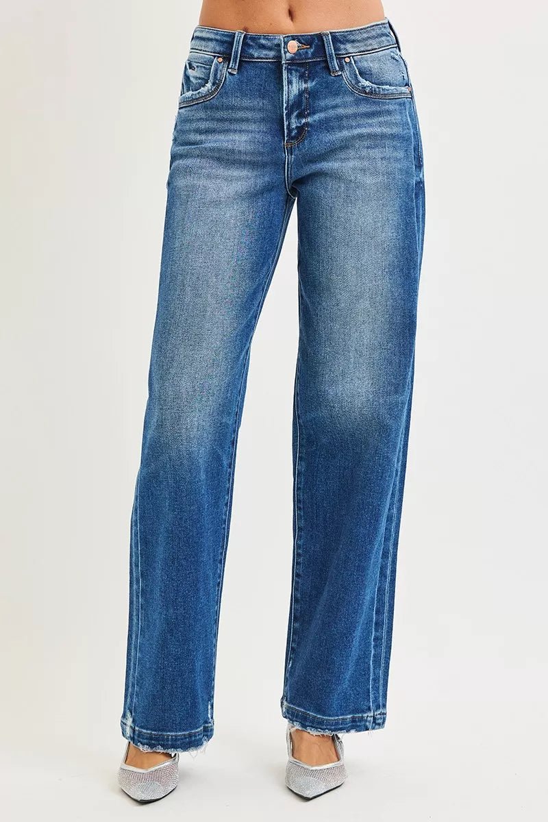 RISEN Full Size Slouchy Baggy Jeans Pocket Side Seam Detail Plus Size - Blu Lotus Boutique