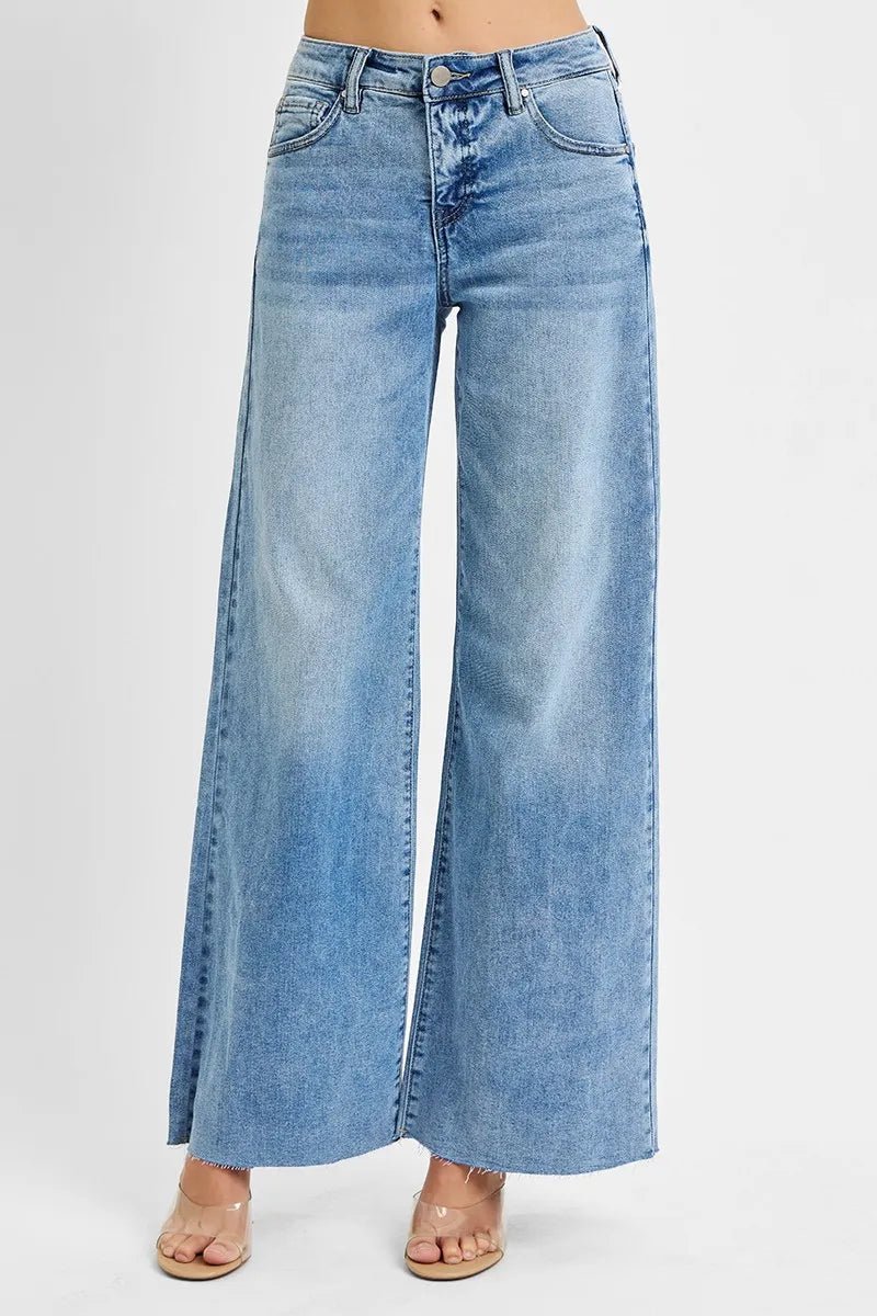 RISEN Full Size Tummy Control High Rise Ankle Palazzo Jeans Plus Size - Blu Lotus Boutique