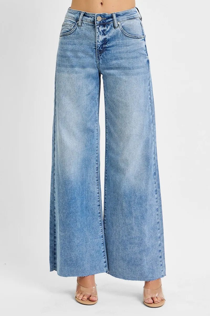 RISEN Full Size Tummy Control High Rise Ankle Palazzo Jeans Plus Size - Blu Lotus Boutique