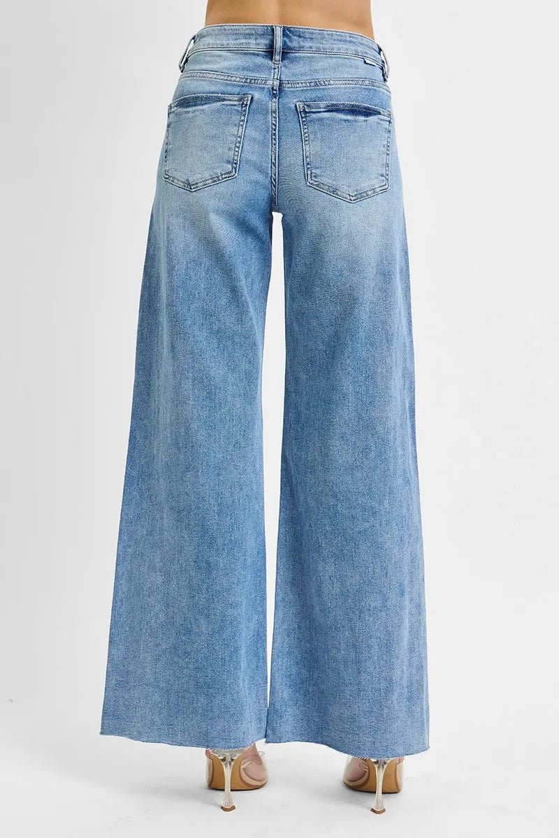 RISEN Full Size Tummy Control High Rise Ankle Palazzo Jeans Plus Size - Blu Lotus Boutique