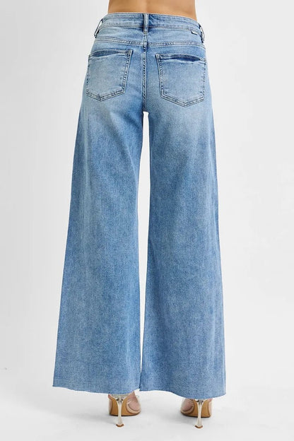 RISEN Full Size Tummy Control High Rise Ankle Palazzo Jeans Plus Size - Blu Lotus Boutique