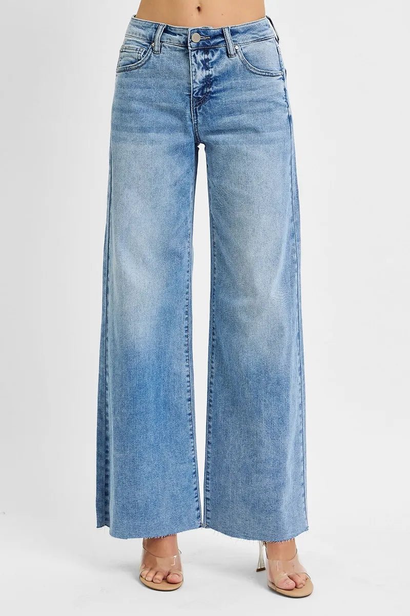 RISEN Full Size Tummy Control High Rise Ankle Palazzo Jeans Plus Size - Blu Lotus Boutique